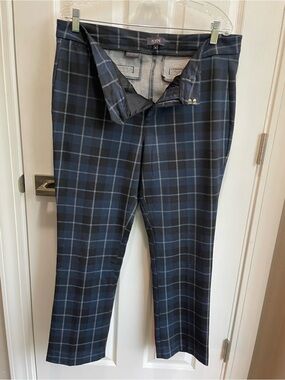 NYDJ Navy and Black Plaid Straight-Leg Trousers
